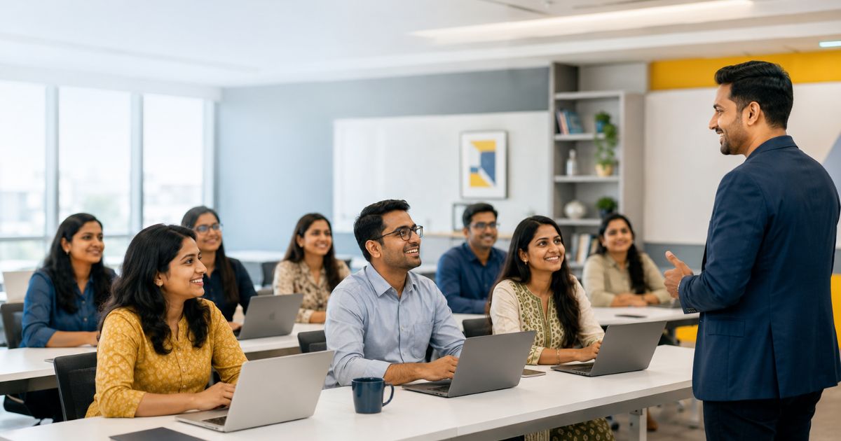 Teachers in an AI training session